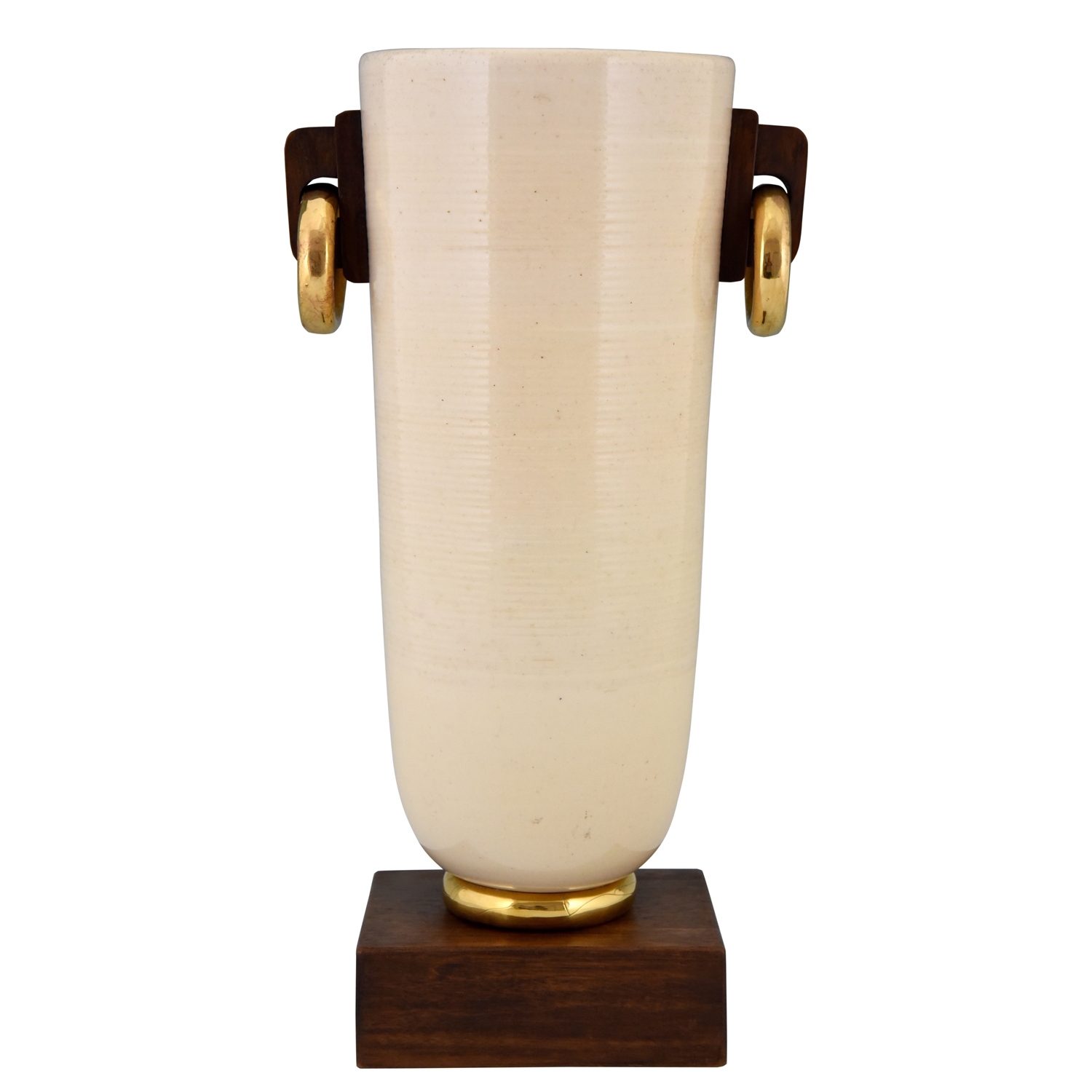 Art Deco ceramic and wood vase