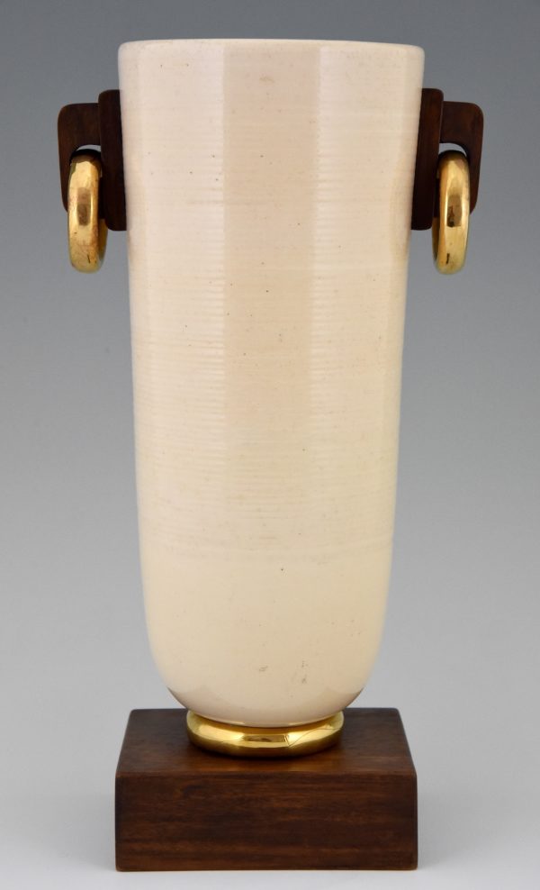 Art Deco ceramic and wood vase