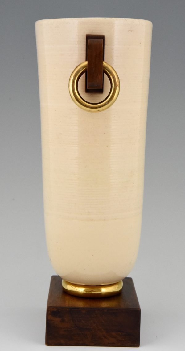 Art Deco ceramic and wood vase