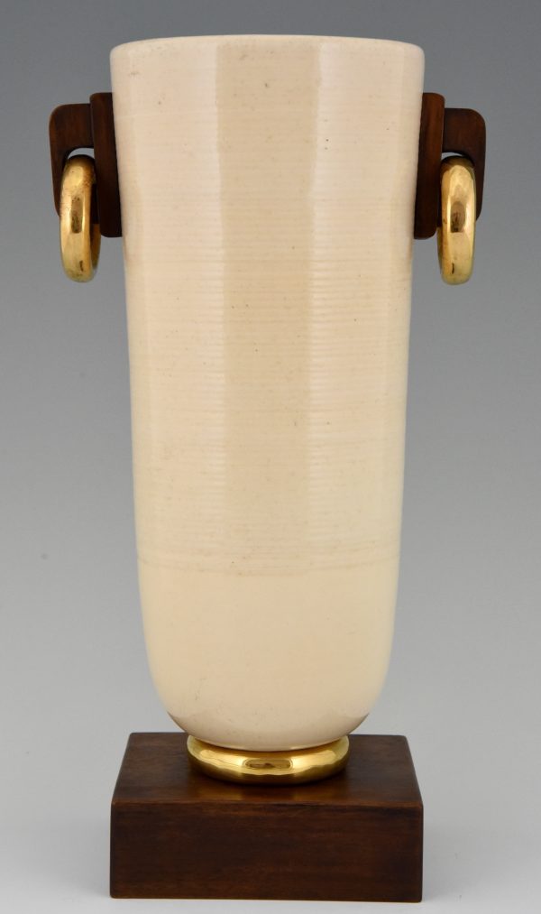 Art Deco ceramic and wood vase