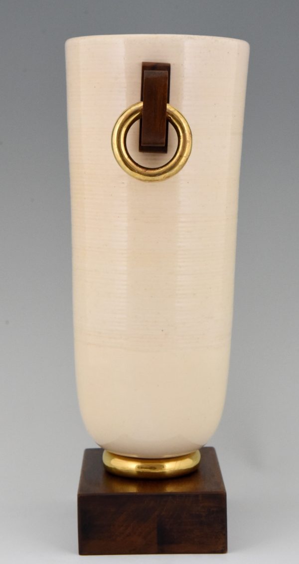 Art Deco ceramic and wood vase