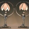 Pair of silvered Art Nouveau lamps with ladies