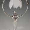 Pair of silvered Art Nouveau lamps with ladies