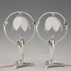 Pair of silvered Art Nouveau lamps with ladies