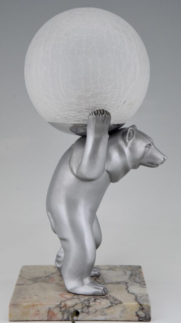 Art Deco lampe metal ours tenant une globe