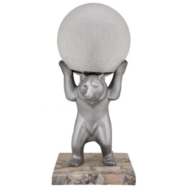 Art Deco Lampe Bäre mit Glas Kugel