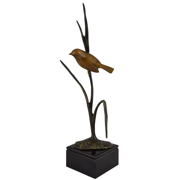 Art Deco sculpture en bronze oiseau sur une branche