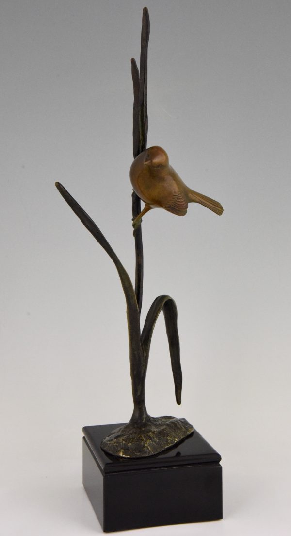 Art Deco sculpture en bronze oiseau sur une branche