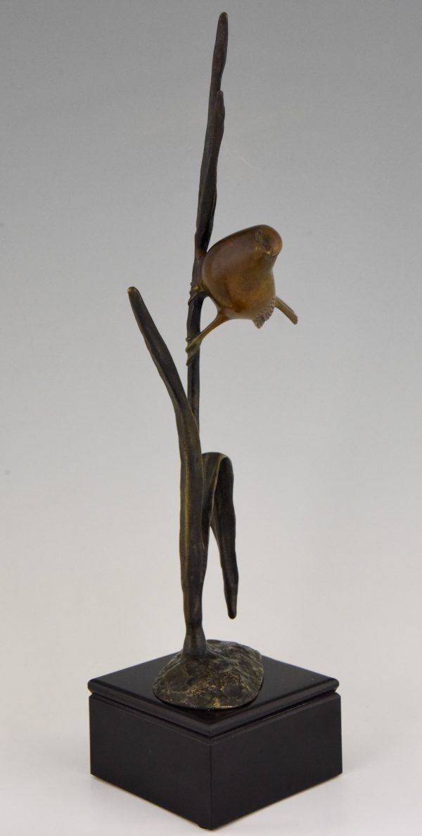 Art Deco Bronze Skulptur Vogel am Zweig