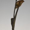 Art Deco sculpture en bronze oiseau sur une branche