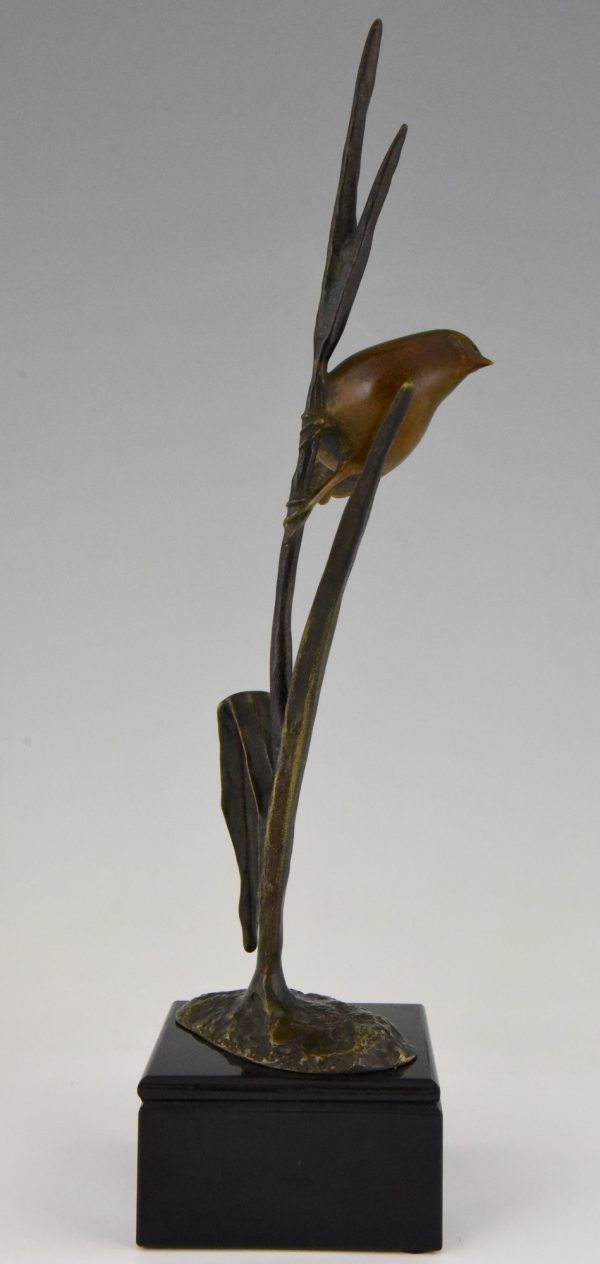 Art Deco sculpture en bronze oiseau sur une branche