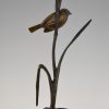 Art Deco Bronze Skulptur Vogel am Zweig