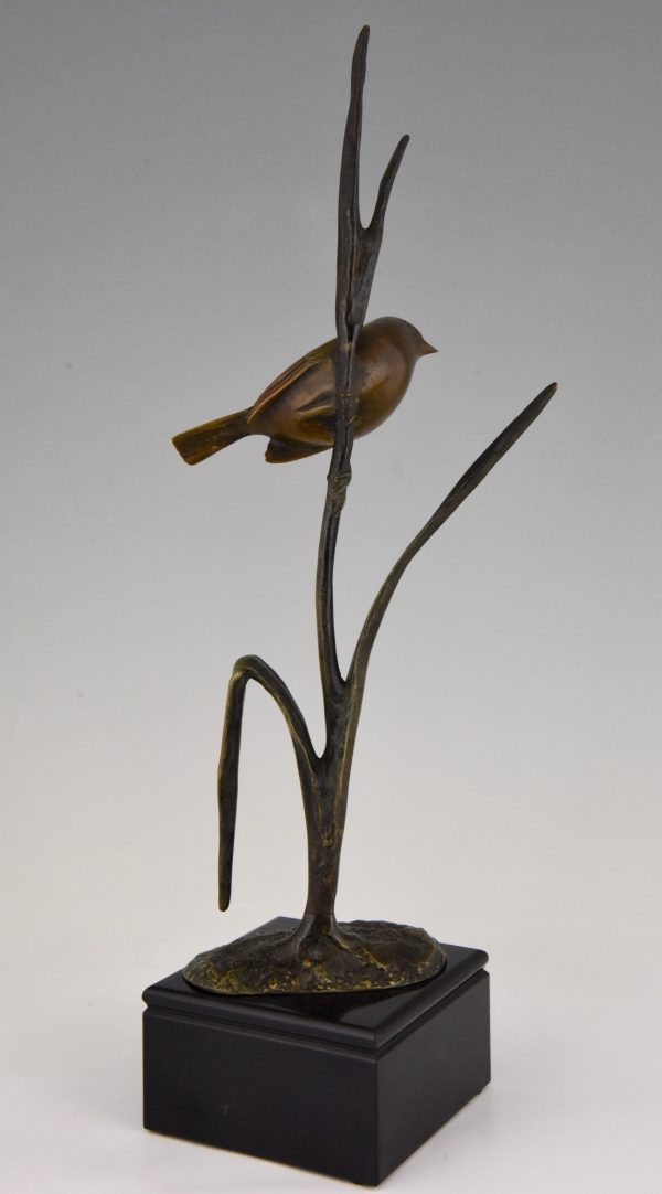 Art Deco bronzen sculptuur vogel op tak