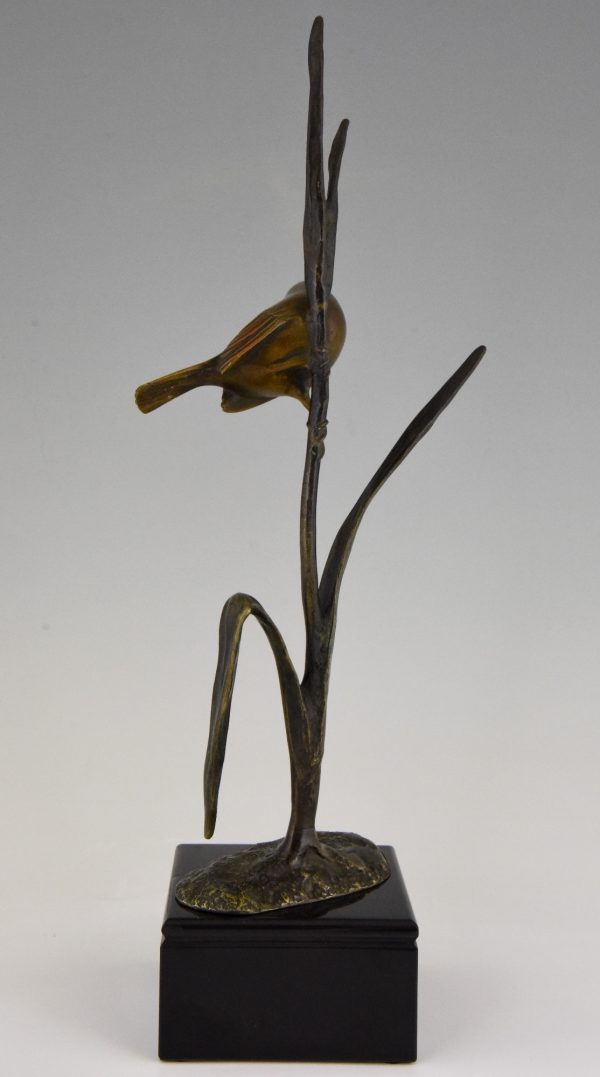 Art Deco bronzen sculptuur vogel op tak