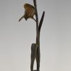 Art Deco sculpture en bronze oiseau sur une branche