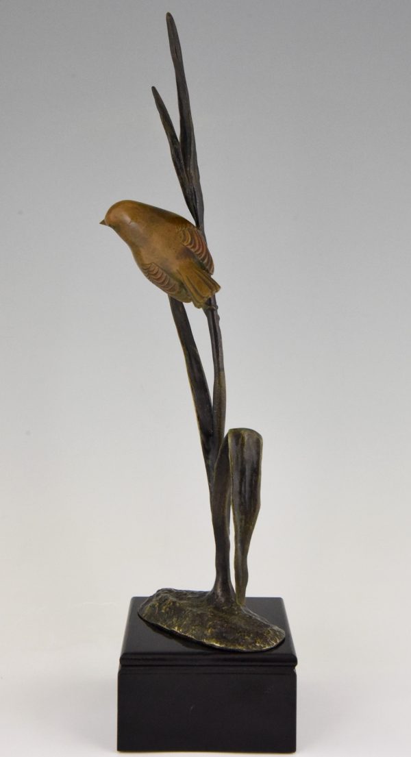 Art Deco sculpture en bronze oiseau sur une branche