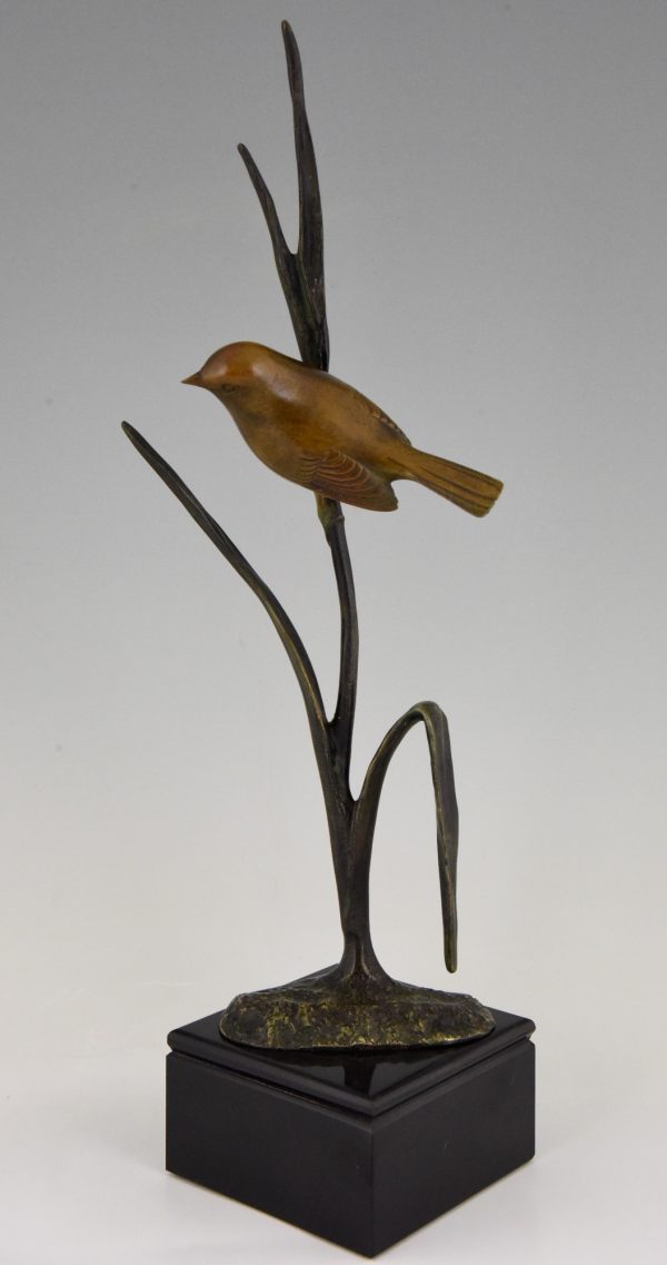 Art Deco bronzen sculptuur vogel op tak