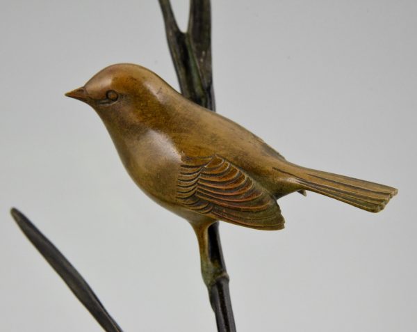 Art Deco bronzen sculptuur vogel op tak