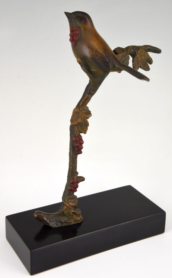 Art Deco bronzen sculptuur vogel op tak