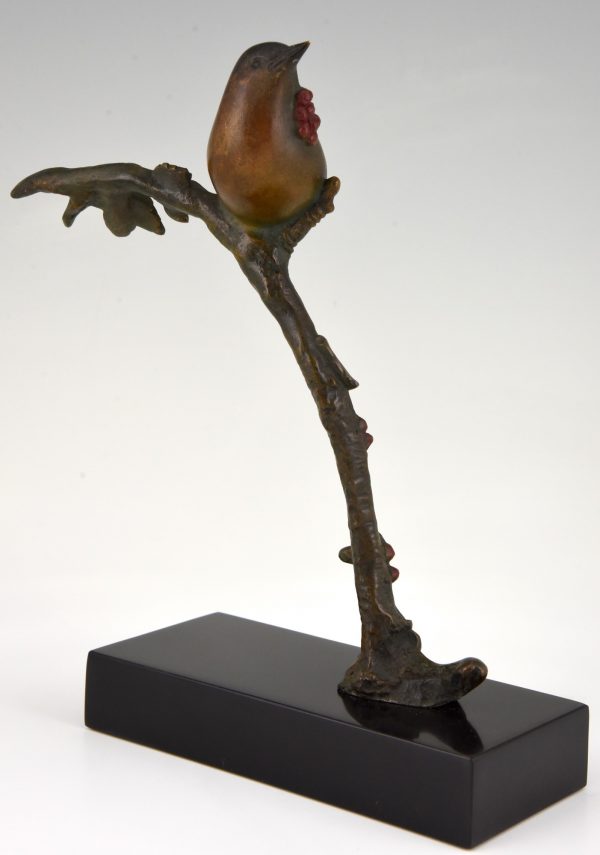 Art Deco bronzen sculptuur vogel op tak