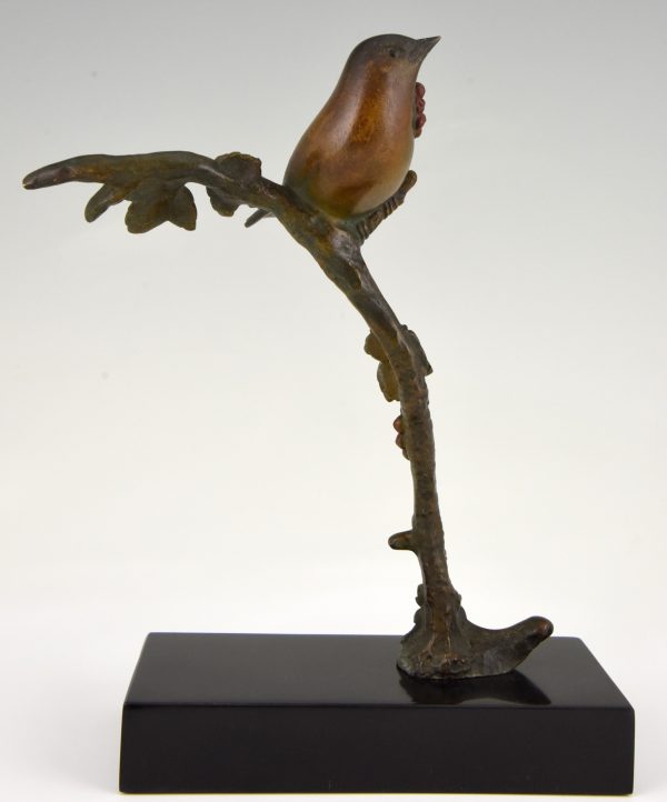 Art Deco sculpture bronze oiseau sur une branche