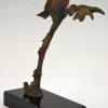 Art Deco sculpture bronze oiseau sur une branche