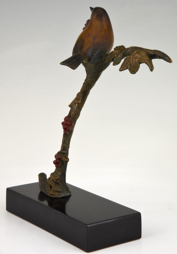 Art Deco bronzen sculptuur vogel op tak