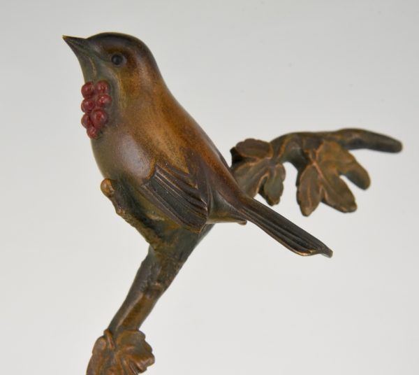 Art Deco bronzen sculptuur vogel op tak