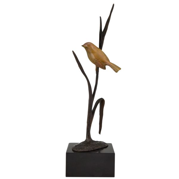 Art Deco sculpture en bronze oiseau branché