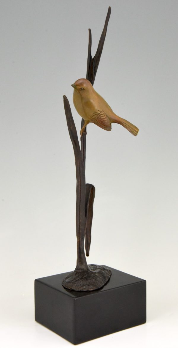 Art Deco Skulptur Bronze Vogel auf Zweig