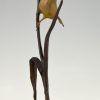 Art Deco Skulptur Bronze Vogel auf Zweig