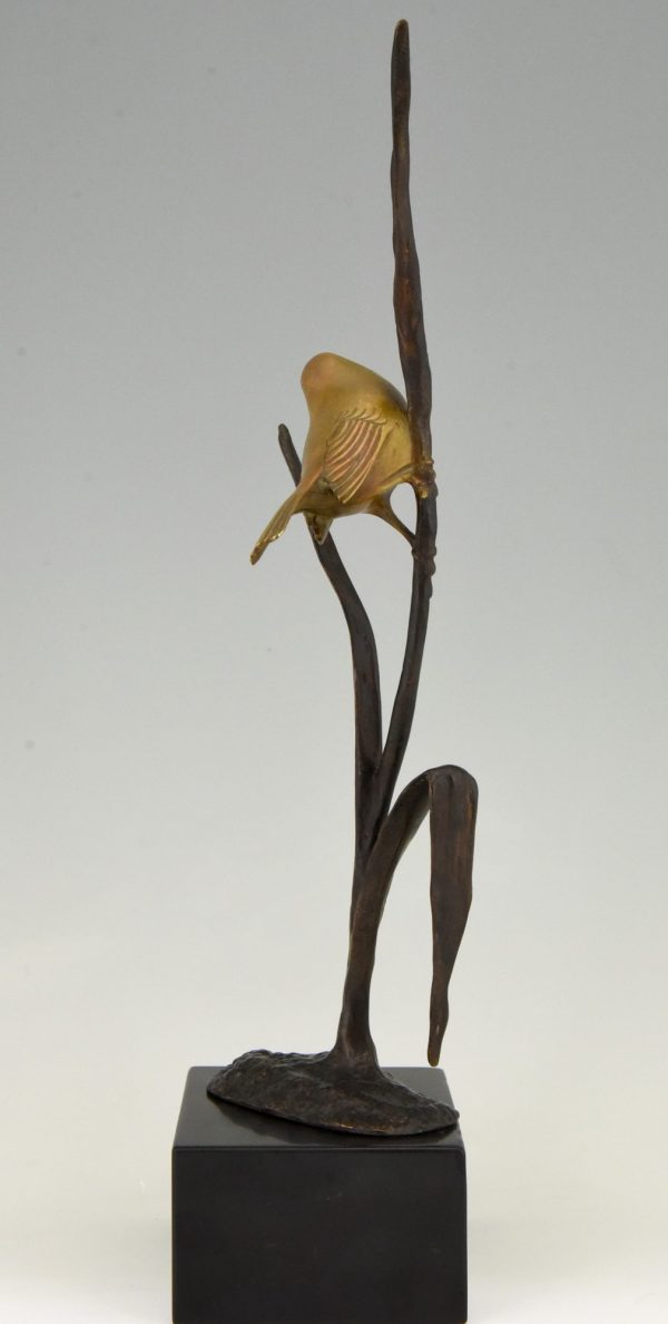 Art Deco bronze sculpture bird on a branch