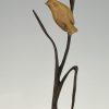 Art Deco Skulptur Bronze Vogel auf Zweig