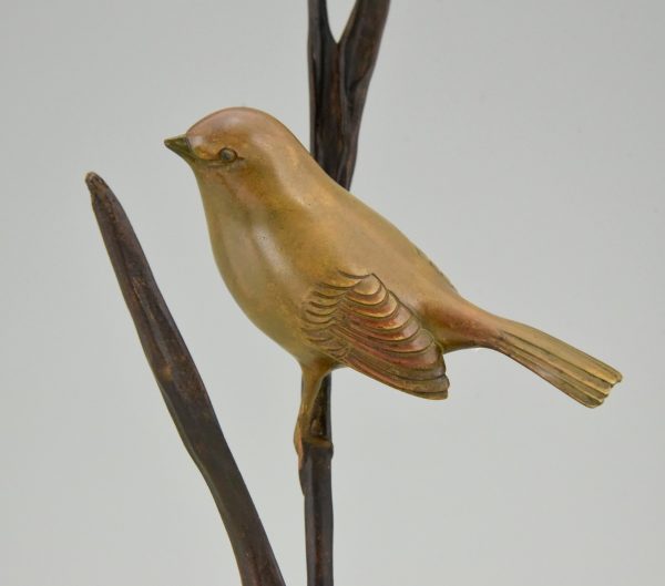 Art Deco Skulptur Bronze Vogel auf Zweig