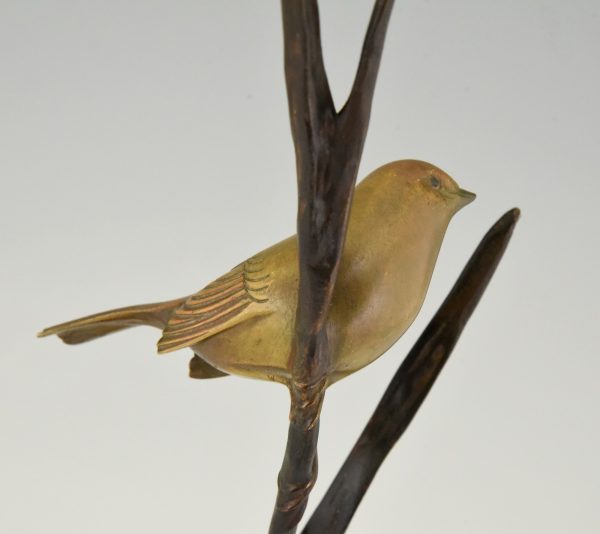 Art Deco Skulptur Bronze Vogel auf Zweig