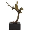 Art Deco bronze sculpture bird on a branch with berries