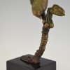 Art Deco bronze sculpture bird on a branch with berries