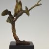 Art Deco bronze sculpture bird on a branch with berries