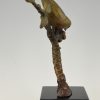 Art Deco bronze sculpture bird on a branch with berries