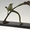 Art Deco bronze sculpture bird on an iris