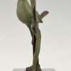 Art Deco sculpture en bronze oiseau sur iris