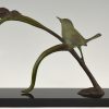 Art Deco bronze sculpture bird on an iris