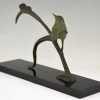Art Deco sculpture en bronze oiseau sur iris