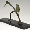 Art Deco bronze sculpture bird on an iris