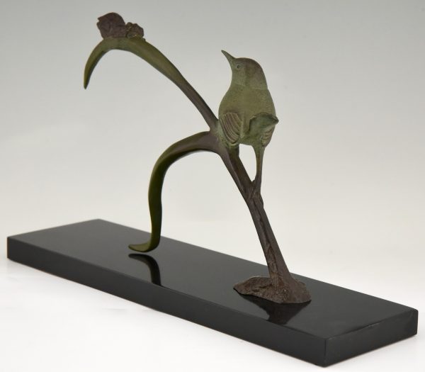 Art Deco sculpture en bronze oiseau sur iris