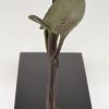 Art Deco bronze sculpture bird on an iris