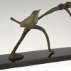 Art Deco bronze sculpture bird on an iris