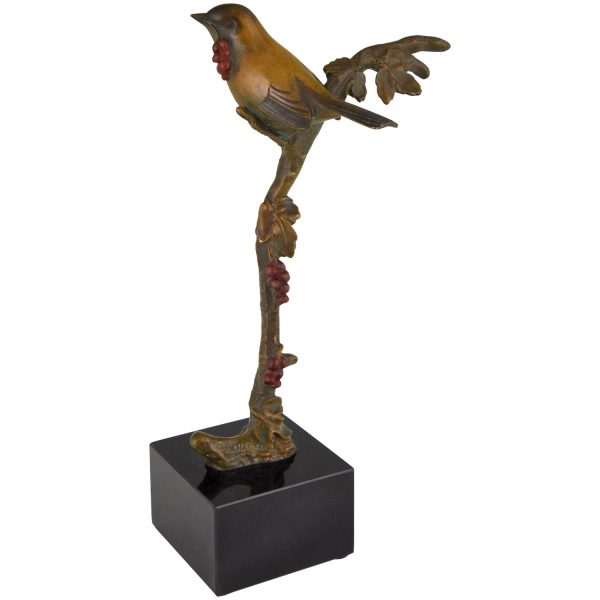 Art Deco Bronzen Skulptur Vogel auf Zweig