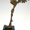 Art Deco sculpture en bronze oiseau sur une branche