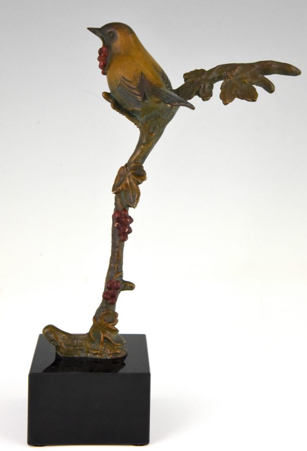 Art Deco bronze sculpture of a bird on an branch